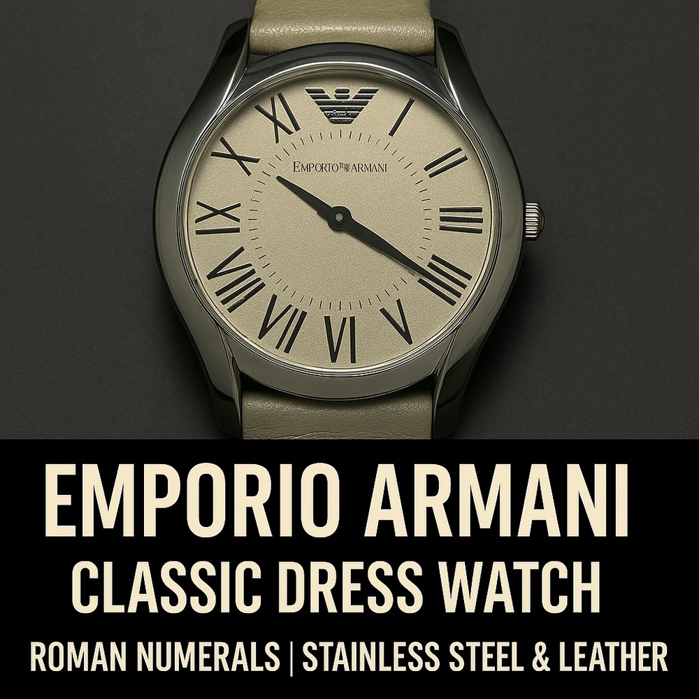 Emporio Armani Classic Dress Watch | Roman Numerals | Stainless Steel & Leather